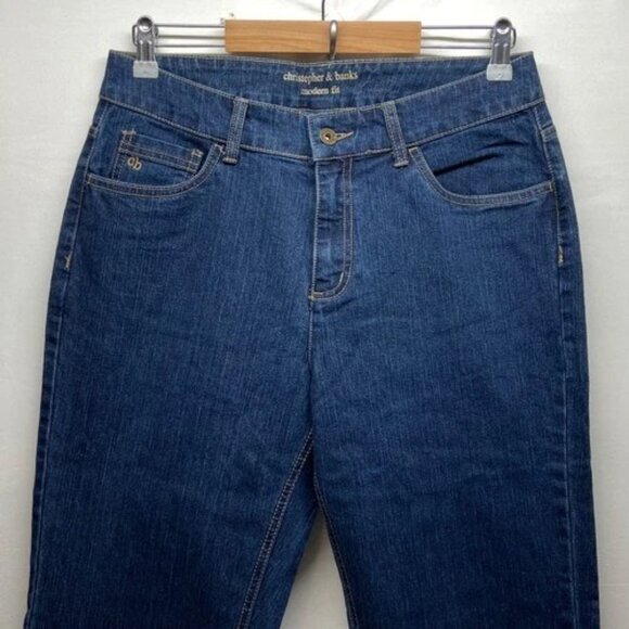 Christopher & Banks Jeans Women's 8 Long Blue Modern Fit Dark Wash Denim EUC - Picture 2 of 13